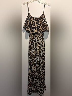 Body Central Leopard Print Maxi Dress Y2K Open Back Flowy Top Side Slit Size M